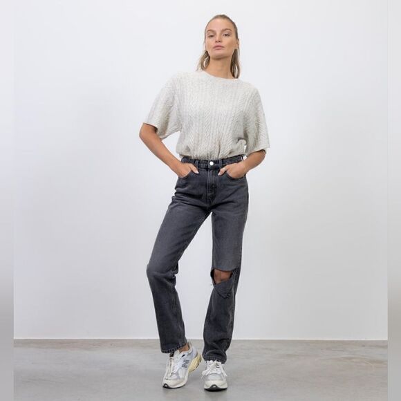 Re/Done 70's High Rise Straight Leg Distressed Denim Jeans In Black Size 27 NWT - Picture 9 of 16